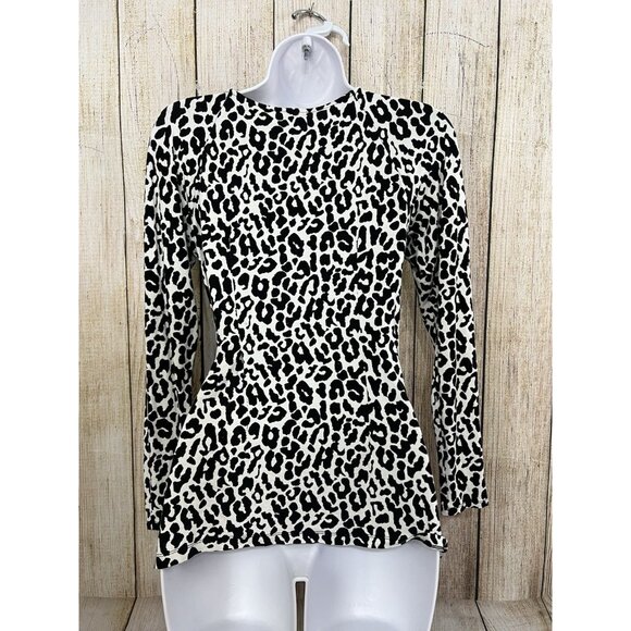 Vtg Y2K Cache Faux Wrap Top S Black White Animal Print Stretch Slim Mob Wife - Picture 6 of 8